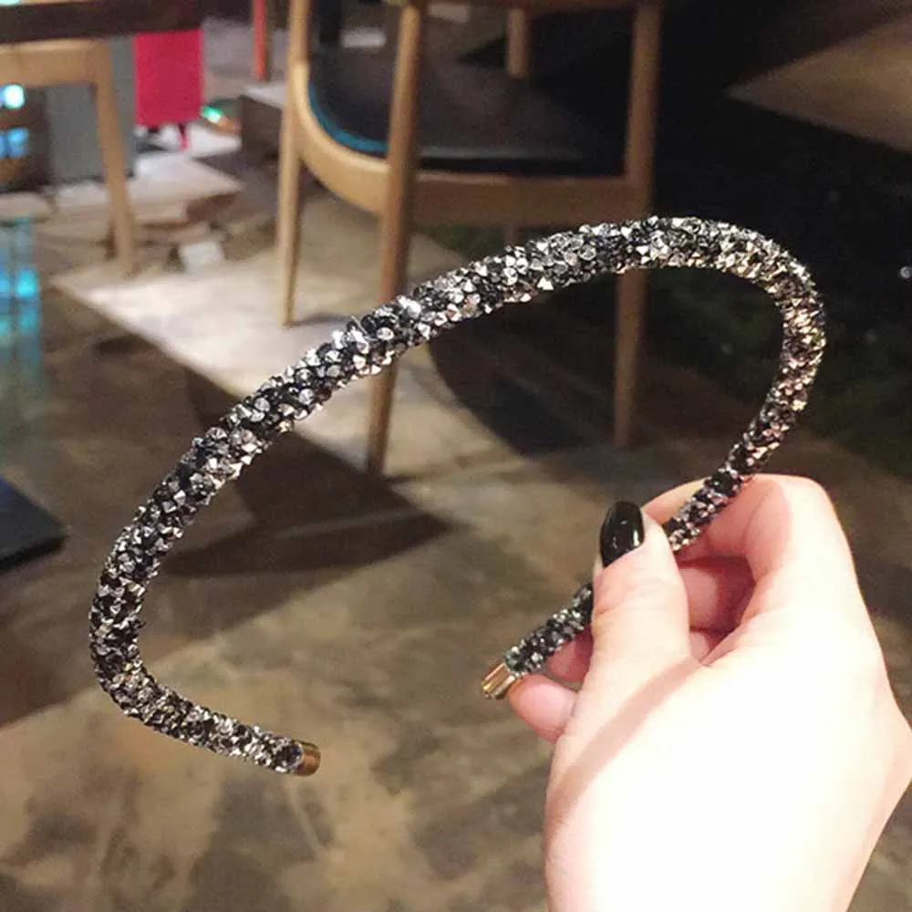 

Girls Simple Crystal Headwear Hair Accessories Rhinestone Hairband Beads Bezel Headhoop Headband