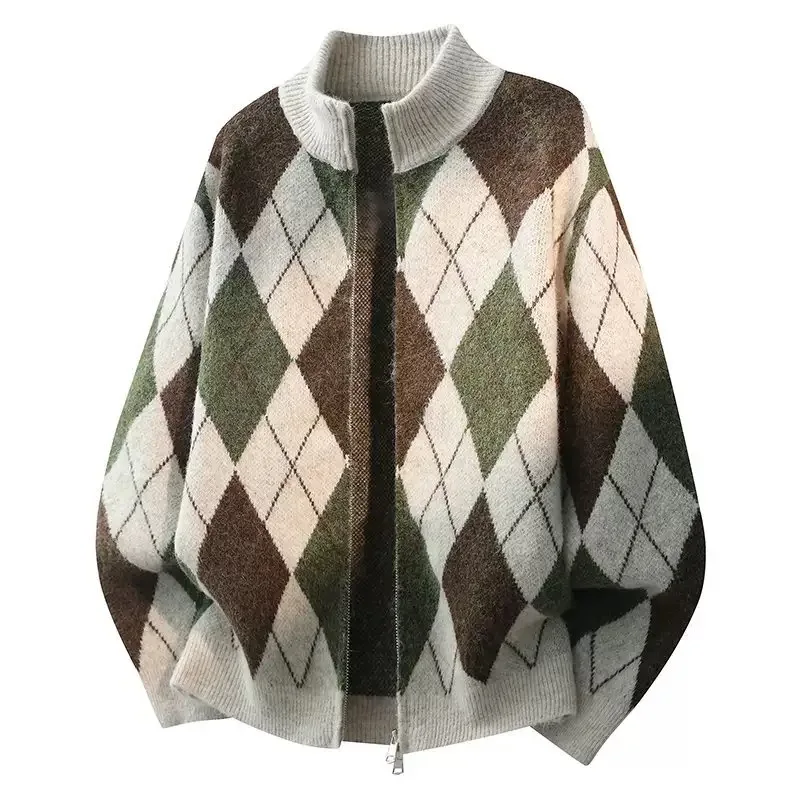 New Autumn and Winter Fashion Trendy Printed Thickened Warm American Style Knitwear Men's Casual Loose Sports Plus Size Sweater