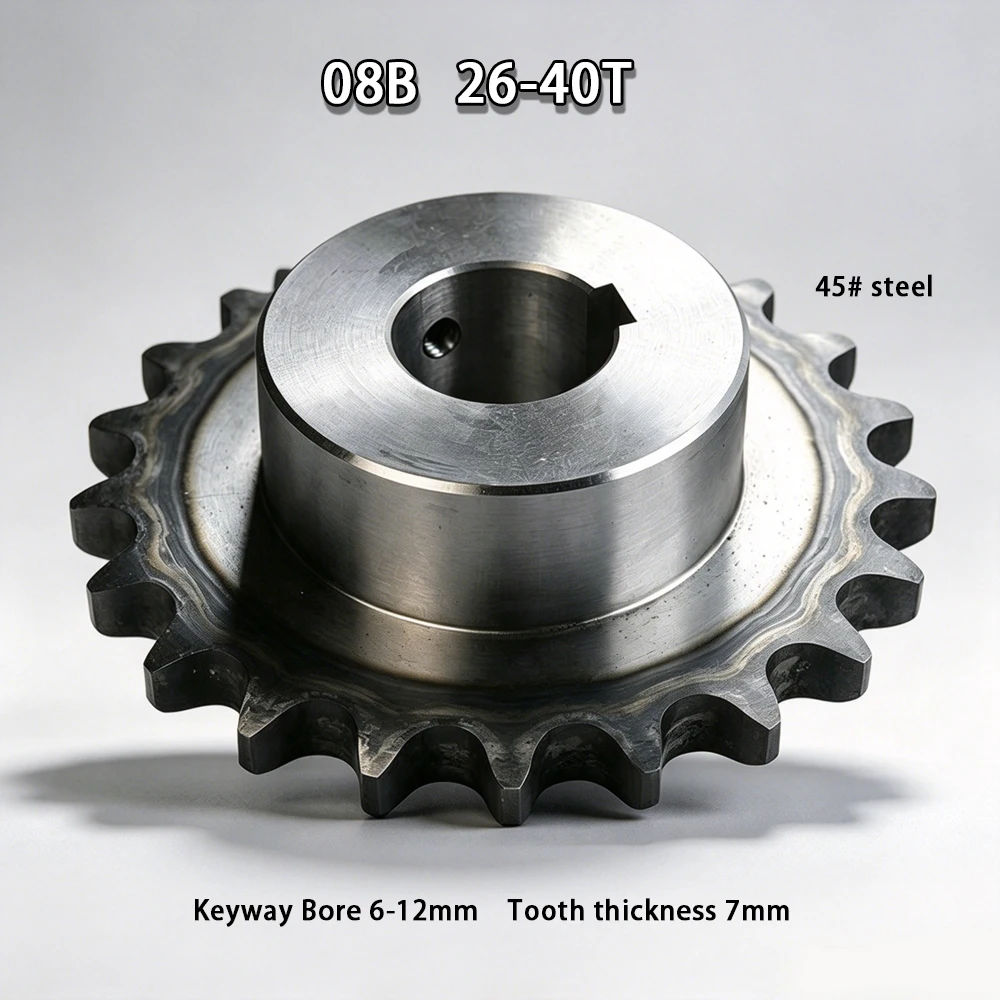 1PCS 26/27/28/29/30/31/32/33/34-40 Teeth 08B Industrial Drive Sprocket Wheel 45# Steel Chain Gear Keyway Bore 18-40mm M6 M8 M10