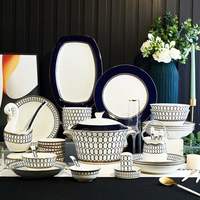 Aesthetic Friendly Dinnerware Full Set Design Luxury Bowl Plates Dinner Sets Designer Italian Vajilla Porcelana Dinner Set
