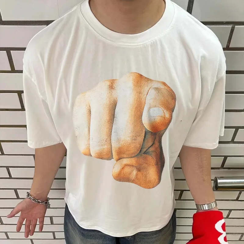 Cotton Printing Fist T-shirt Retro Men Short's Sleeves Tees