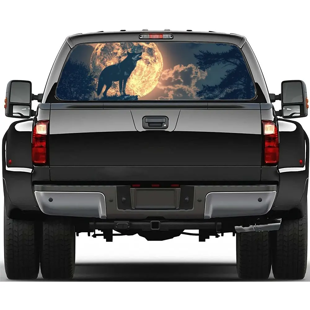

Wolf Howling Under The Moon Car Rear Window Sticker, Suitable for Trucks and Cars, Car Vinyl Wraps Decal Decorative Gifts