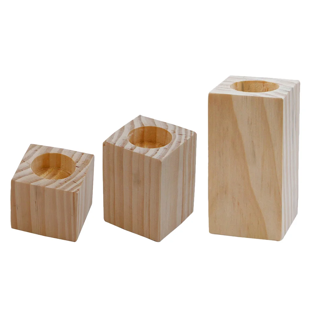 

3 Pcs Taper Candles Candlestick Tealight Holders Centerpiece Rectangle Unique Wooden