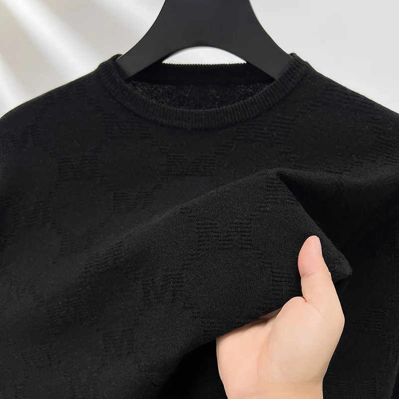 

Лидер продаж, брендовый мужской пуловер с круглым вырезом, шерстяной трикотаж, осень-зима, Новое поступление, однотонная рубашка с жаккардовым низом, мужская одежда для поездок на работу