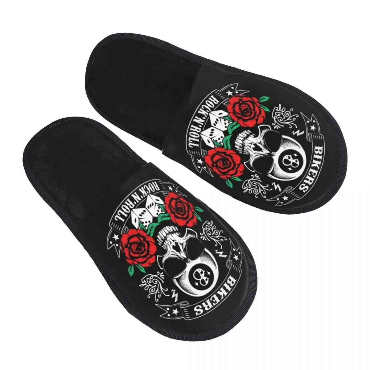 Custom Rock Skull Bikers Retro Rockers House Slippers Women Soft Memory Foam Shoes Comfy Warm Anti-skid Sole Slipper