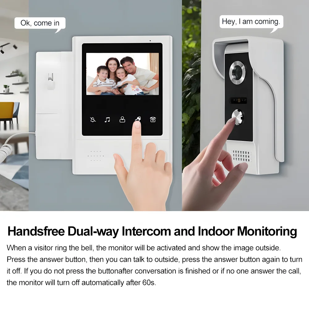 Wired 4.3 Inch Smart Video Doorphone System for Home Villa Handheld Color 700TVL Monitor Door Unlock Waterproof Doorbell Camera