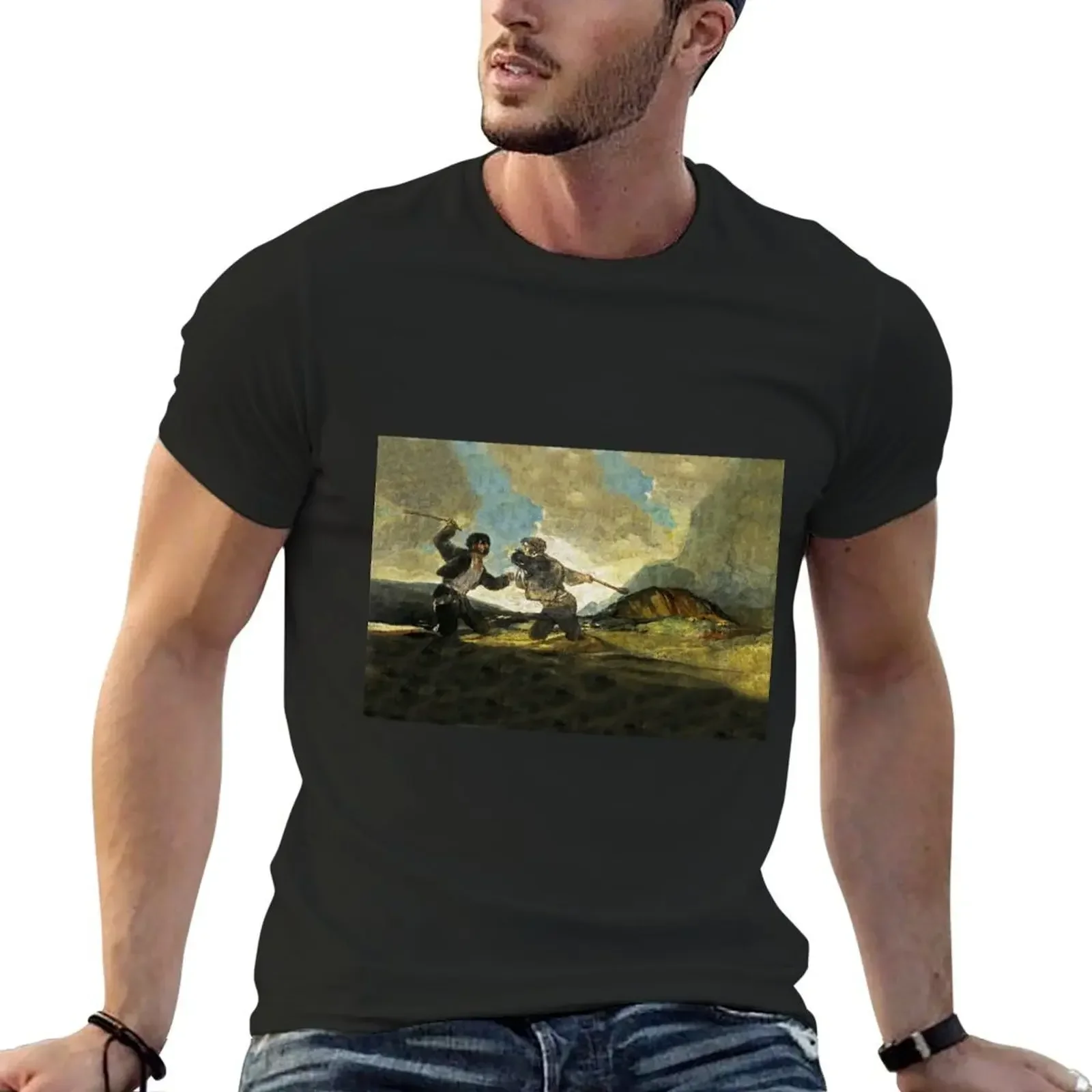 The Cudgel Fight Duelo a garrotazos - Francisco de Goya T-Shirt summer clothes quick-drying men tshirt