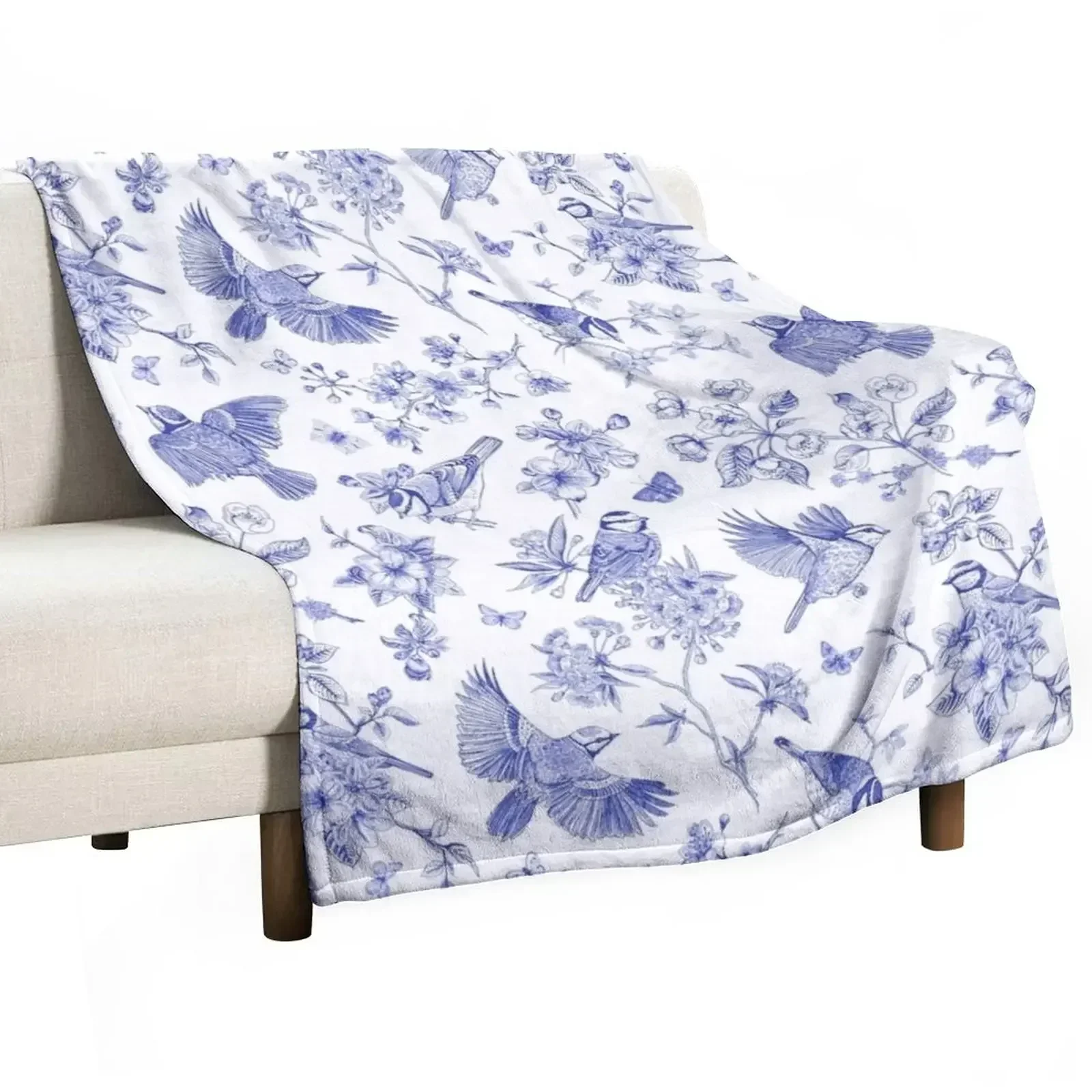 

New Vintage Blue Toile Birds French Country Pattern Throw Blanket Luxury St Winter beds Blankets