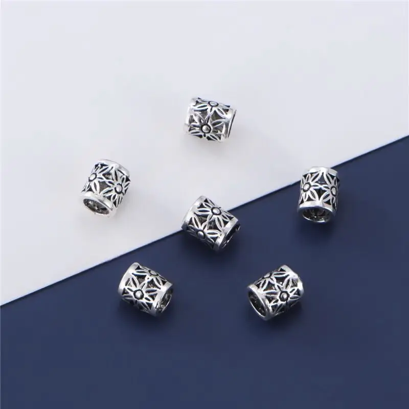 1pc 100% 925 Sterling Silver Hollow Cylinder Flower Bucket Spacer Beads 6x5mm Big Hole Silver Bracelets Beads DIY Jewelry Crafts