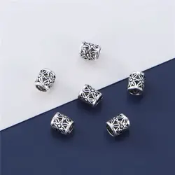 1pc 100% 925 Sterling Silver Hollow Cylinder Flower Bucket Spacer Beads 6x5mm Big Hole Silver Bracelets Beads DIY Jewelry Crafts