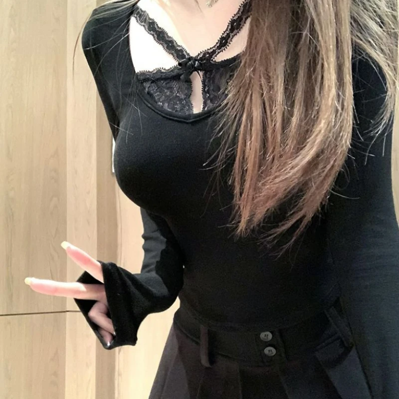 تي شيرت من الصوف الألماني ذو اللون الصلب مقترن بفتاة مثيرة بلون نقي ومربوط بأكمام طويلة لخريف وشتاء 2026 #6