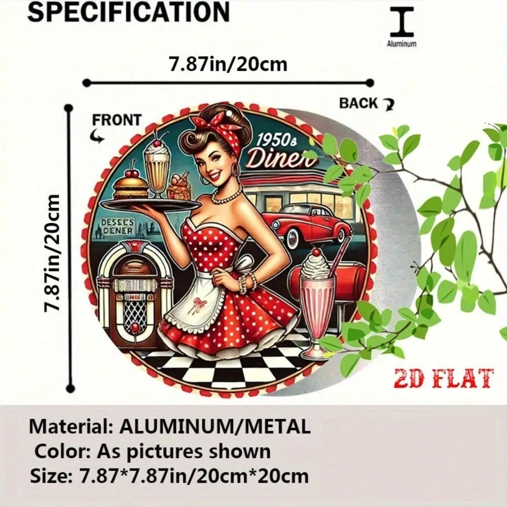 Vintage 2D Retro Pin Up Girl Milkshake Metal Tin Sign Wall Decor for Home Bar Cafe Garage