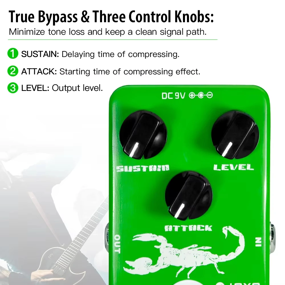 JOYO JF-10 Dynamic Compressor Guitar Effect Pedal Low Noise Classic Compressor Effect Electric Guitar Pedal True Bypass
