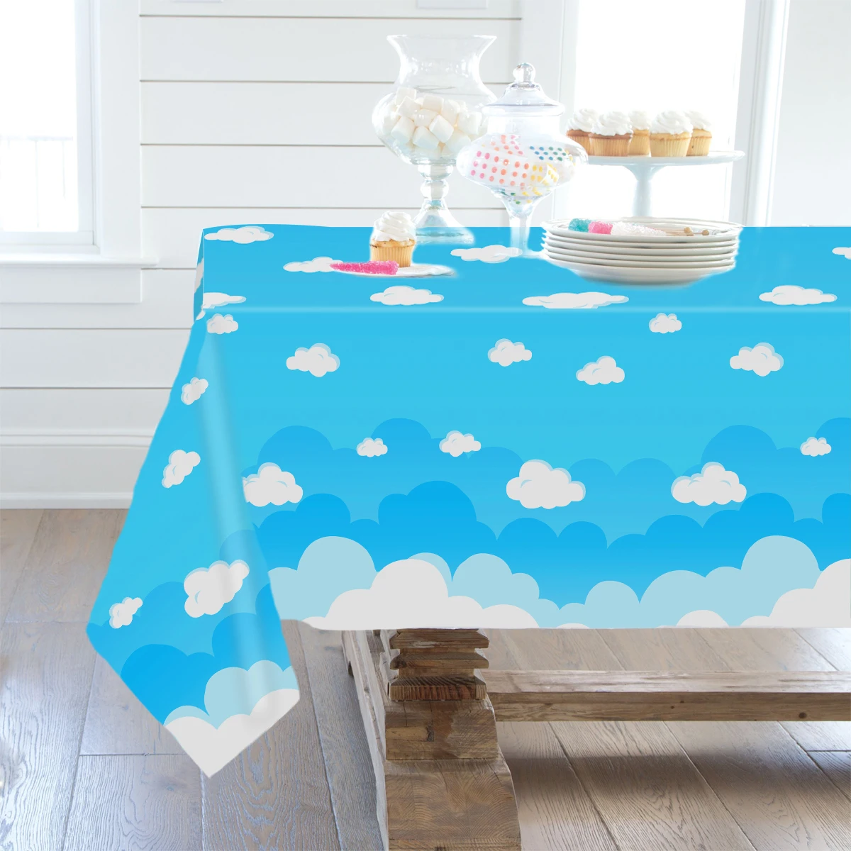 سماء زرقاء وغيوم بيضاء مفرش طاولة للأطفال ، غطاء طاولة للاستعمال مرة واحدة ، ديكور حفلة عيد ميلاد ، لوازم المهرجان ، صالح #3