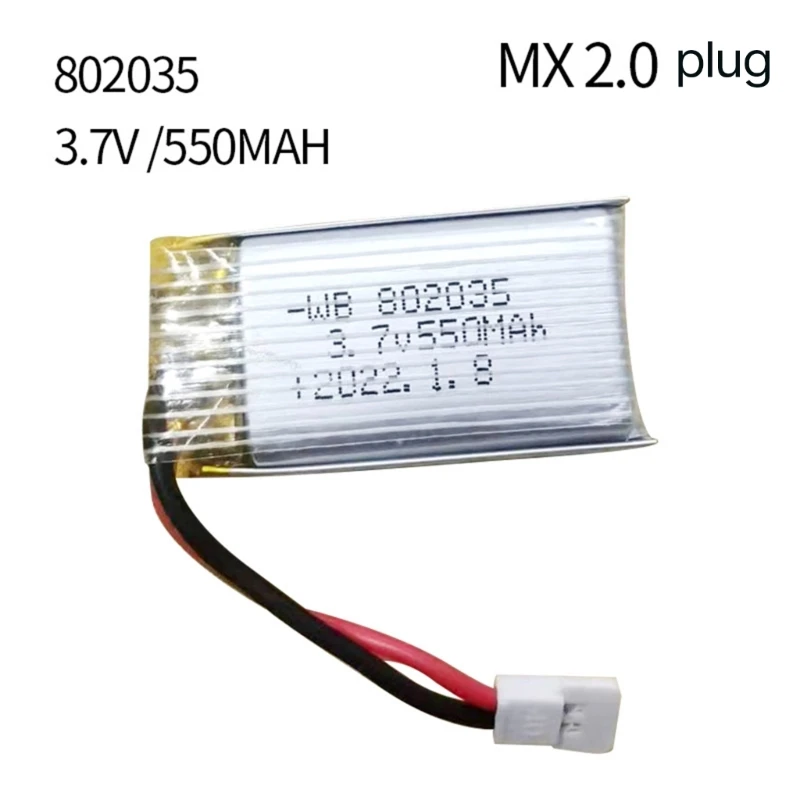 J6PA 3.7V 550mAh 802035 Rechargeable Lithium Polymer Battery Suitable for Electronic Product Drones Battery Replacement