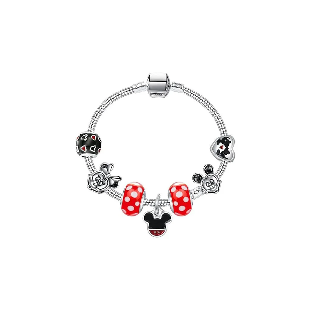 European and American Pan style Disney theme Mickey Mouse beaded bracelet red glass beads love jewelry