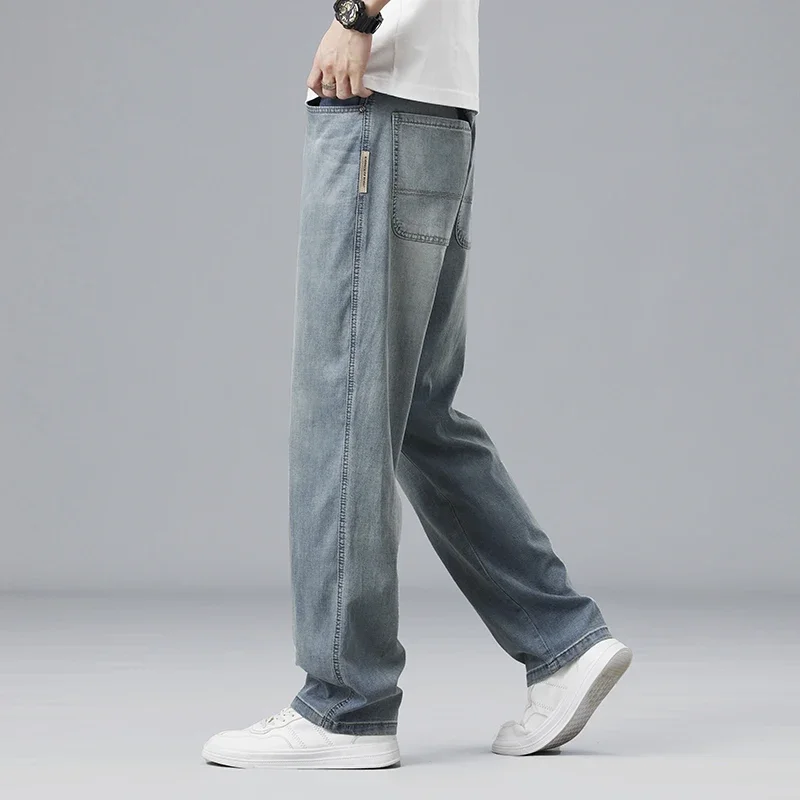 Lyocell Ultra-thin Summer Men's Jeans Elastic Ice Silk Drape Soft Loose Pants Straight Casual Denim Male Clothing Trousers - view 6
