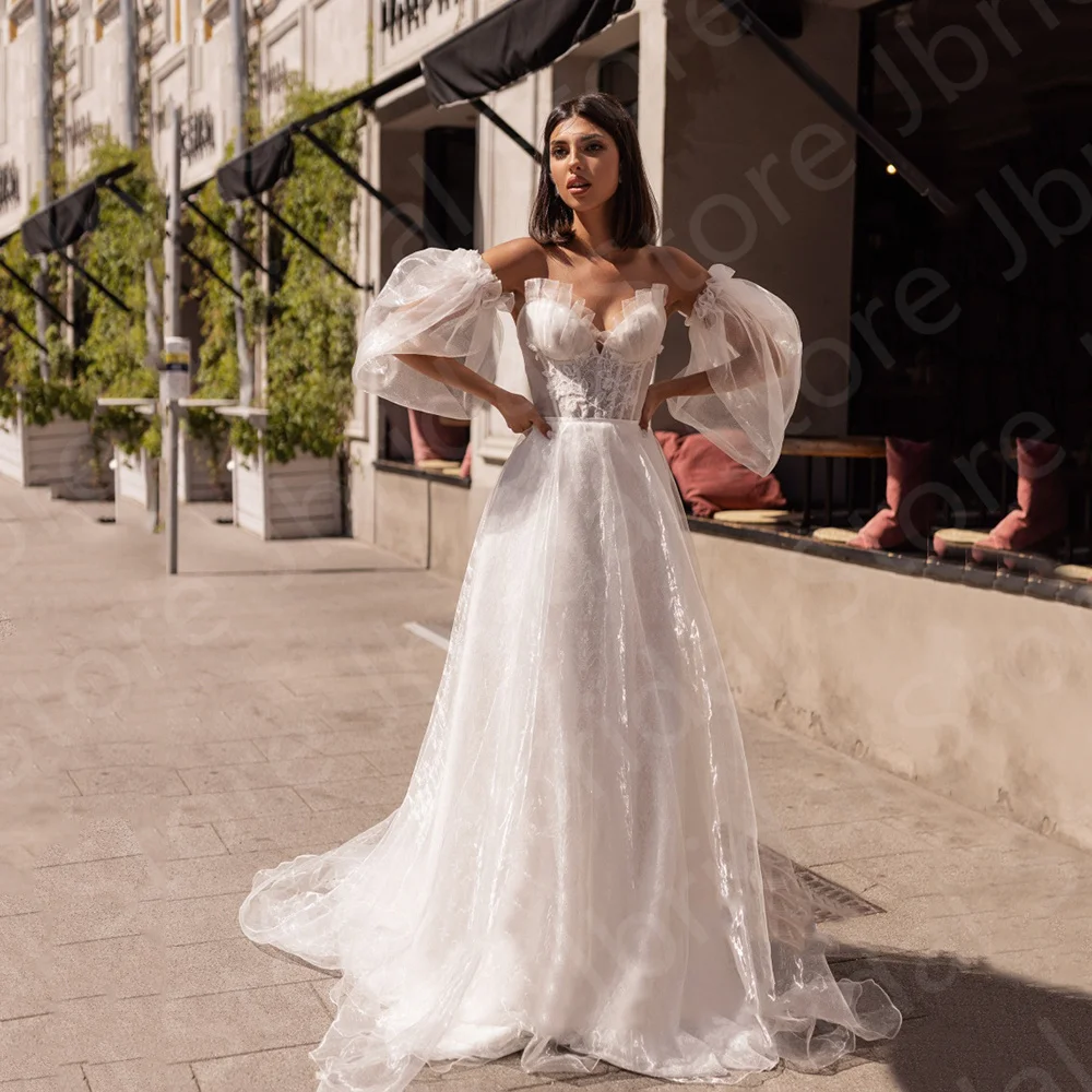 Vestido de novia de encaje blanco con escote Corazón, manga desmontable, hombros descubiertos, novedad, 2023