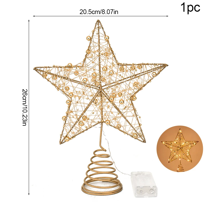 Gold Glitter Christmas Tree Top Star Iron Art Hollow Five Pointed Star Christmas Tree Ornaments Home Xmas Atmosphere Decoration