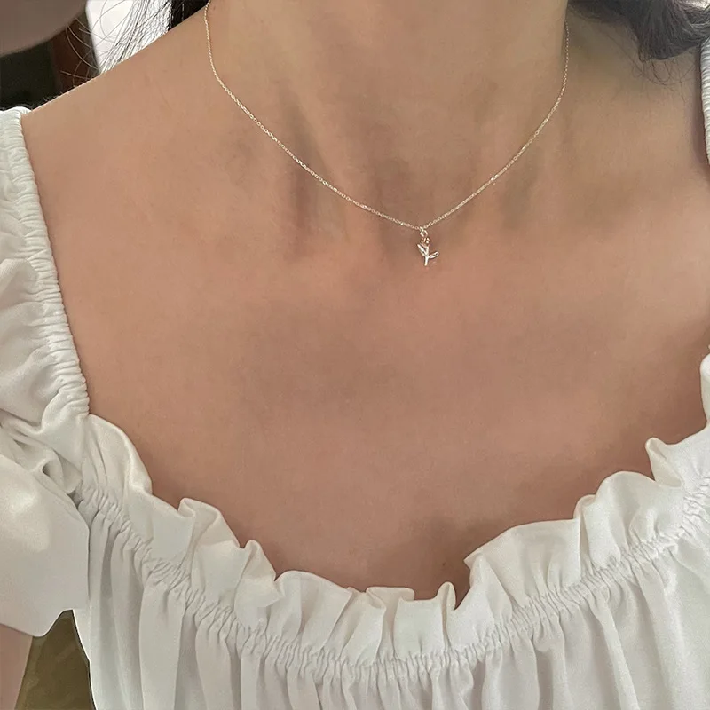 925 Sterling Silver 17.9 Inch Chain Necklace Tulip Pendant Light Luxury Trendy for Women Fashion Jewelry