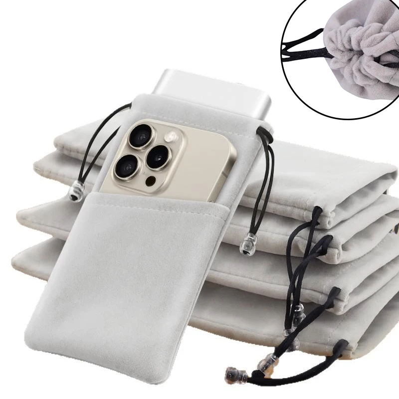 1Pcs Multifunction Flannelette Drawstring Pouch Bag, For Mobile Phone,Sunglasses,Electronic Gadgets-Travel Organizer Storage Bag