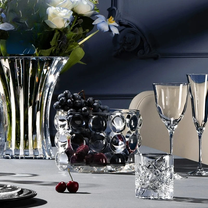 Imported handmade crystal glass creative household fruit plate fruit bucket fruit pot living room