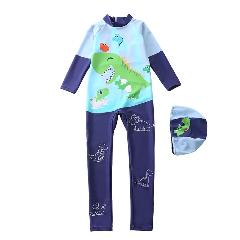 HappyFlute Boy  Dinosour  Prints One Piece With Swimming Cap Beach  Waterproof Summer Swimsuit