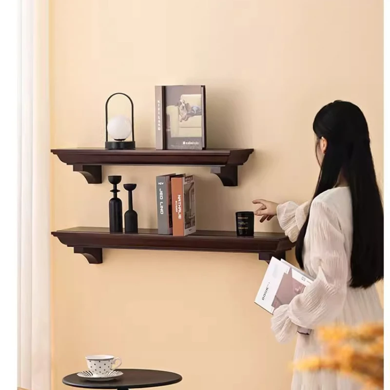 Solid Wood Floating Wall Shelf, Modern Straight Line Storage Rack for Books & Decor, Space-Saving Display Shelf for Living Room