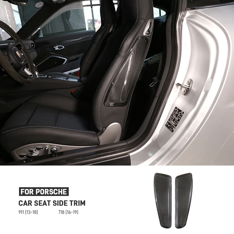 

Real Carbon Fiber Car Seat Side Trim Panel Seat Handle Trim Cover Sticker Accessories For Porsche 718 2016-2019 911 2013-2018