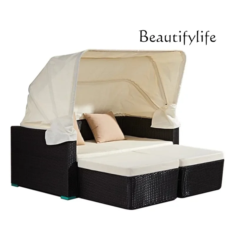 M Rattan Sofa Bed Outdoor Table And Chairs Patio Bed Three-piece Rattan Round Balcony Round Beach Bed