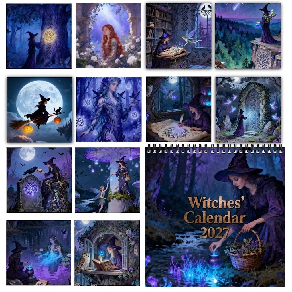 2027 Witches Calendar Wall Calendar 12 Month Calendar Dark Fantasy Witch Art Planner Mystical Home Decor Gift
