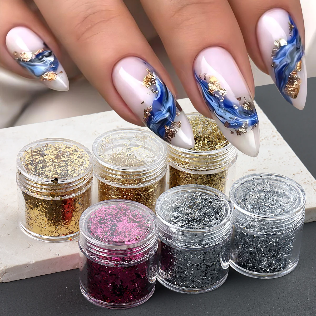 10g Gold Leaf Flakies Nail Decor Irregular Marble Gold Foil Flake Gold Silver Glitter Sequins Manicure Paillette Material 10G-JB