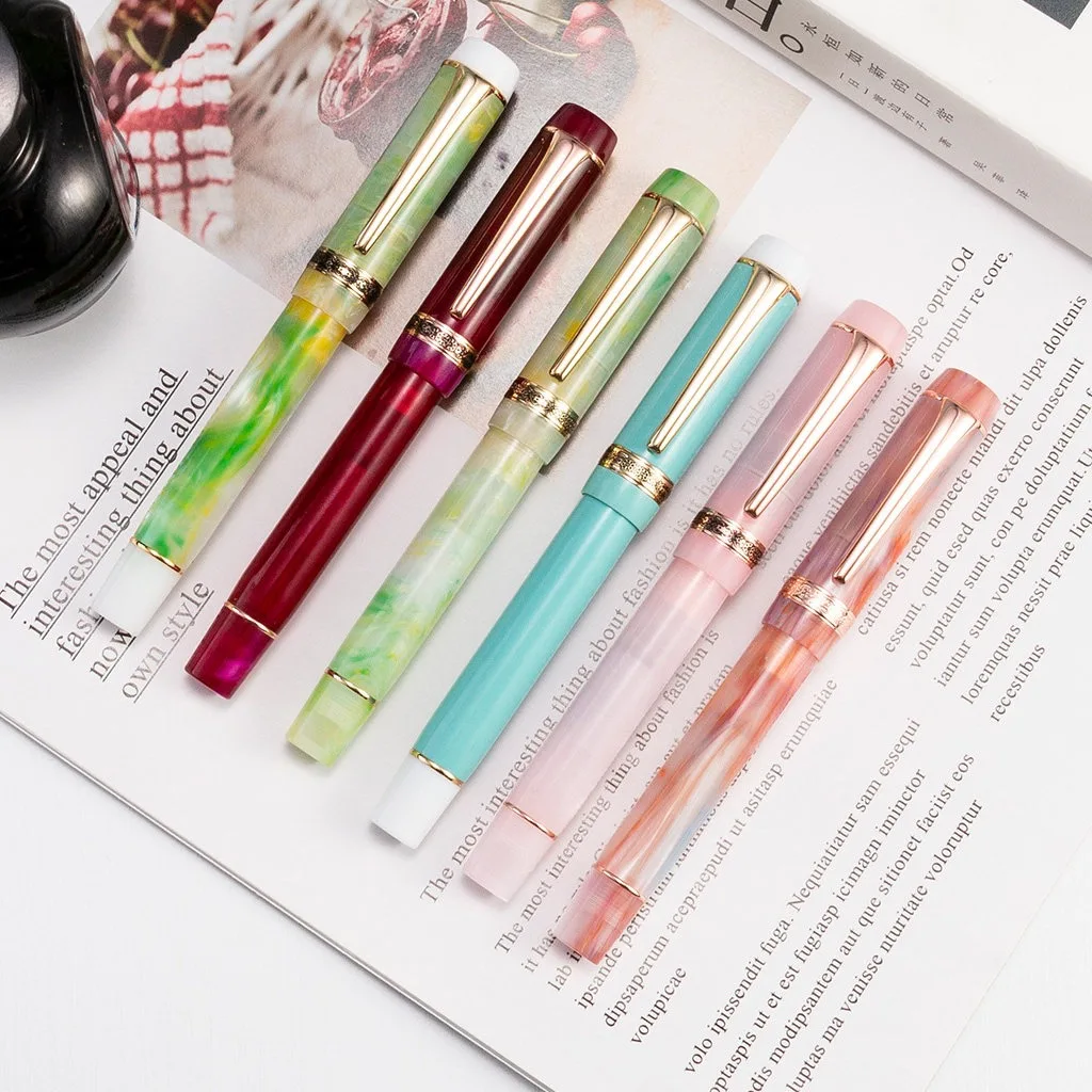 

2026 Kaigelu 316 Acrylic Fountain Pen Lemon Long Knife Nib Beautiful Marble Amber Pattern Ink Pen Writing Office Business Gift