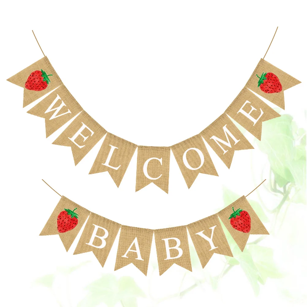 

Strawberry Theme Decorative Bunting Linen Garland Welcome Flag Shower Birthday Party Wall Ceiling Decoration Party