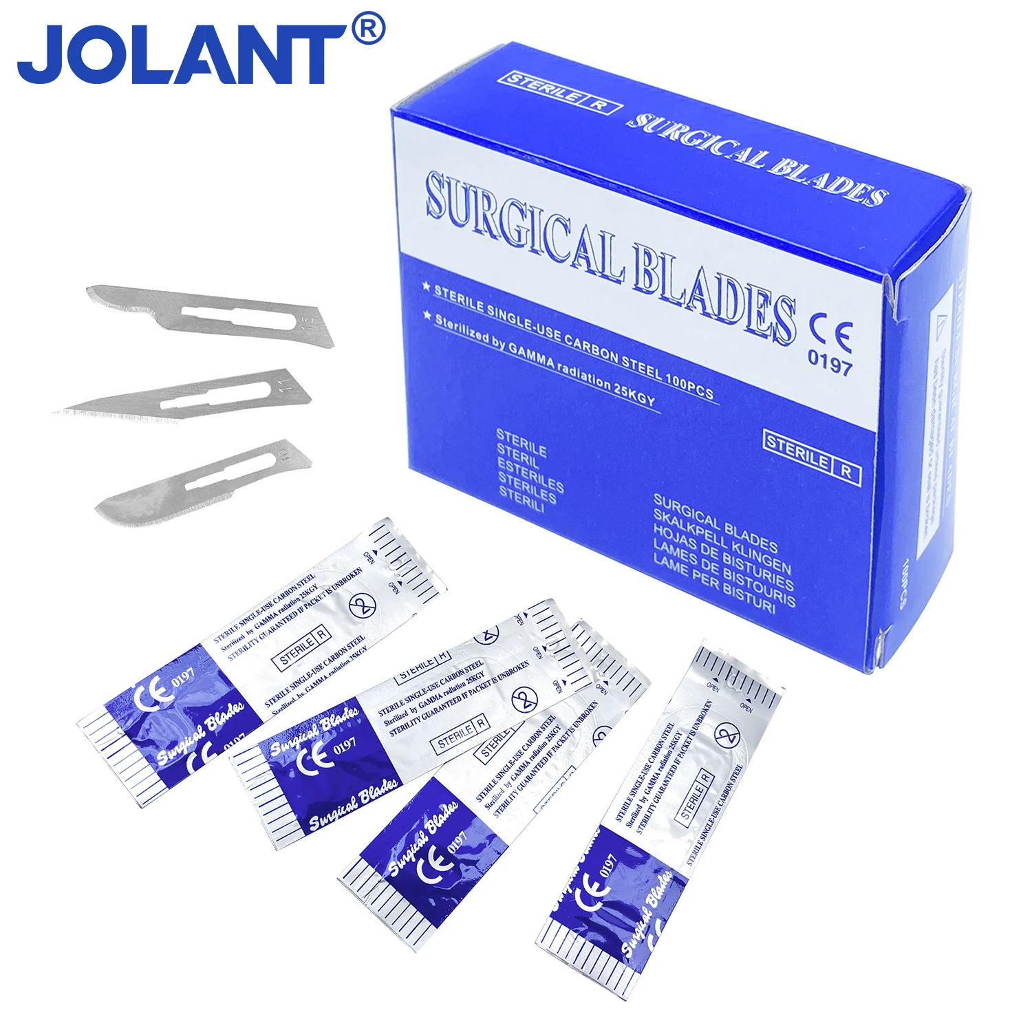 

100pcs/Box JOLANT Dental Surgical Scalpel Sterilized Blades Carbon Steel Size 10# 11# 15# Optional