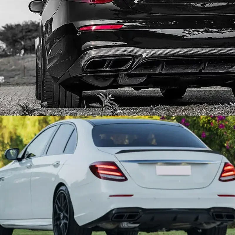 AMG E63 Carbon Style Rear Diffuser Lip WithTailpipes Exhaust Tip for Mercedes-Benz E Class W213 2016-2020 with AMG-Line