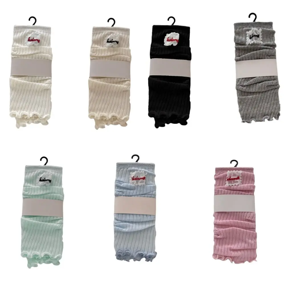 

Elastic Sweet Ballet Calf Long Socks Ruffle Candy Color Mid Calf Stocking Lace Label Thin Cotton Socks Streetwear