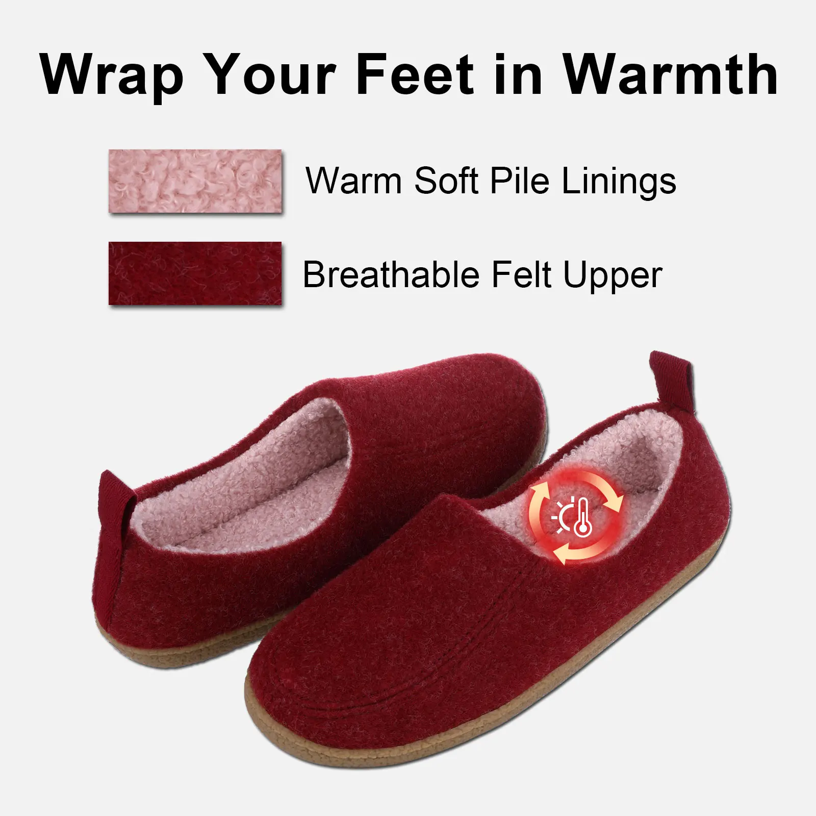 Comwarm Winter Cotton Slippers Women Men Home Warm Felt Shoes Thick Soft Sole Bedroom Non Slip Heel Wrap Indoor Fuzzy Slippers