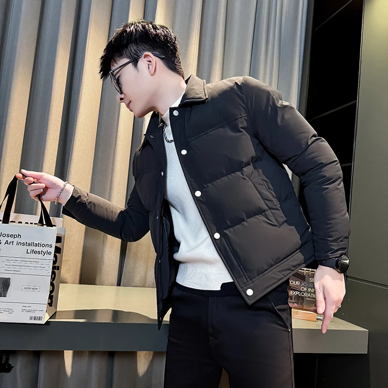 

Мужская приталенная хлопковая куртка размера XS с отложным воротником, зимнее пальто, простое, с наполнителем из полиэфирного волокна, молодежное, повседневное