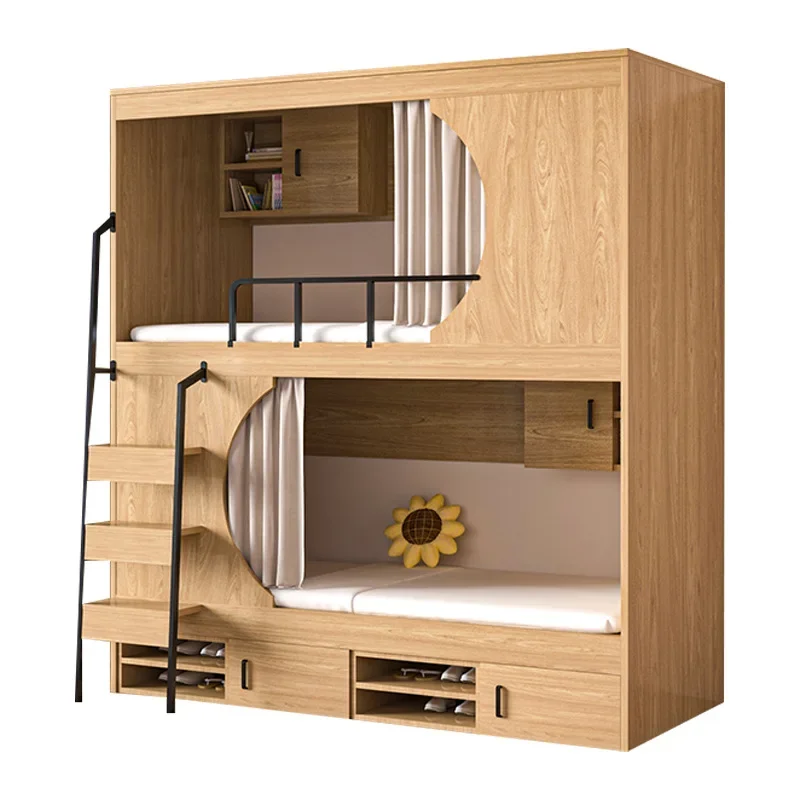 

Space capsule bunk beds Youth hostel apartment Upper and lower Staff dormitory Students Solid wood