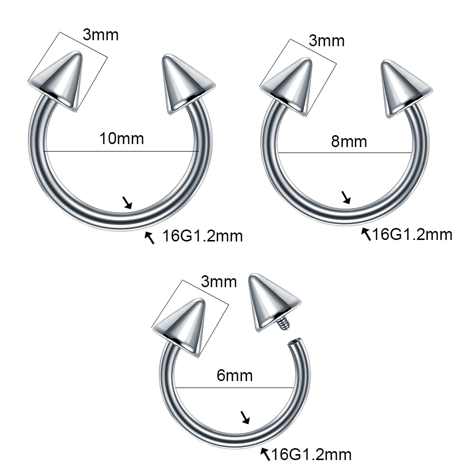 1PC Titanium 16G Septum Horseshoe Ring Nose Circular Barbell Ring Cartilage Eyebrow Lip Piercing Body Jewelry 6mm/8mm/10mm
