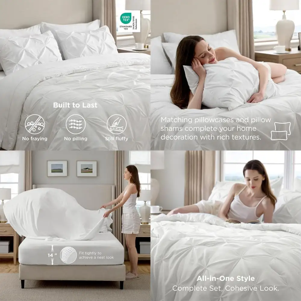 

Комплект постельного белья двойного размера — белое одеяло из 5 предметов с простынями, наволочками и шаром