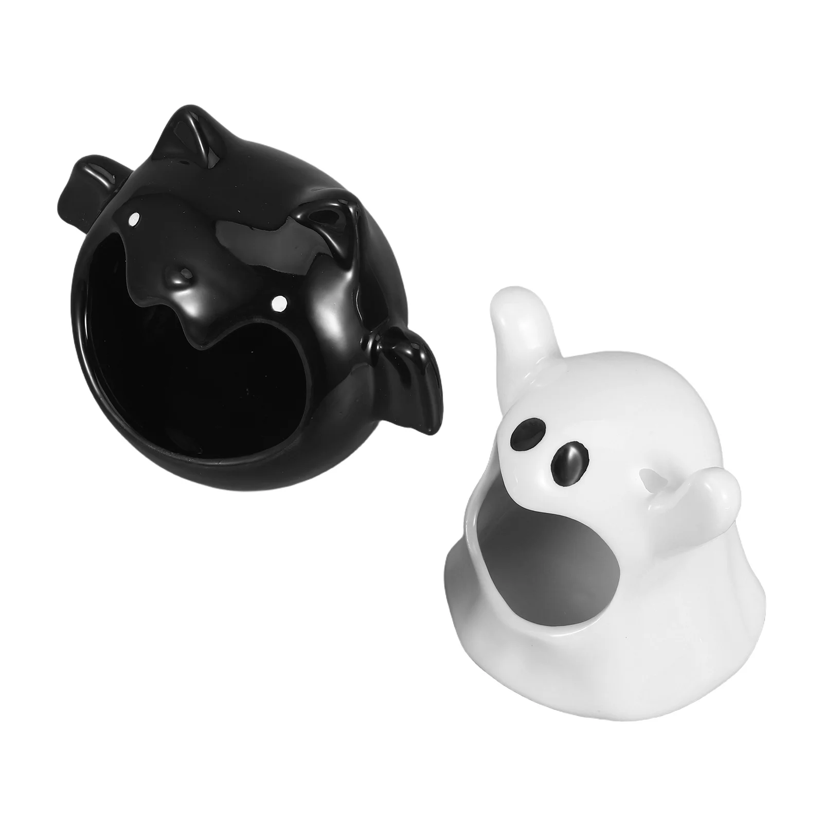 

2Pcs Halloween Candy Bowl Ceramic Ghost Bat Candy Dish Halloween Snack Container Party Table Decoration Ceramic Serving Tray