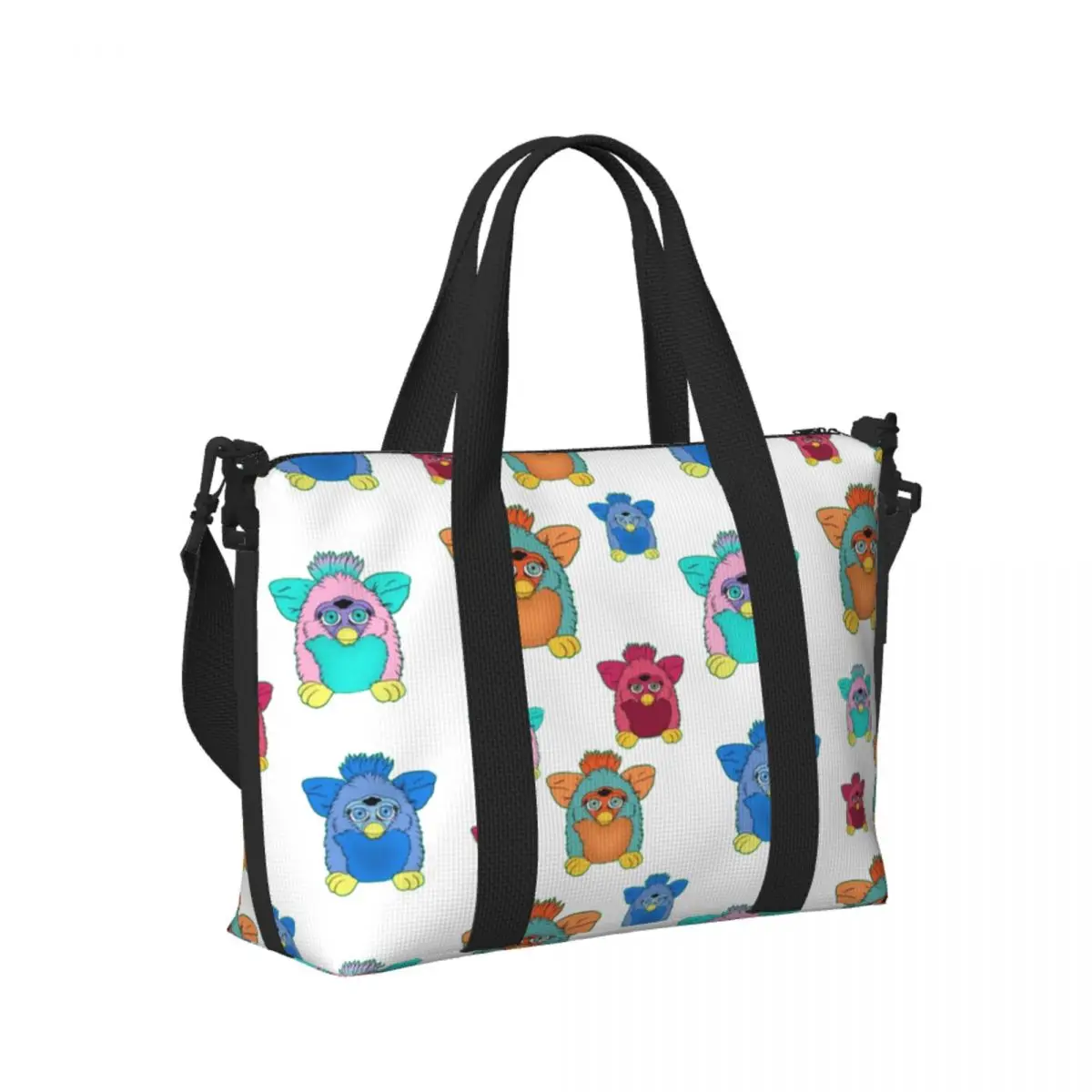 

Custom Furby Pattern Beach Travel Bag Large Capacity Tote Bags for Gym Sport Women Shopping Duffle Shoulder Bag
