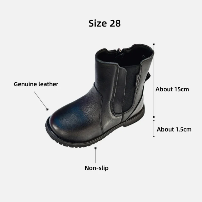 Autumn Spring Genuine Leather Children\'s Long Snow Boots High Quality Cowhide Girls Chelsea Boots Warm Short Plush Boy Shoes