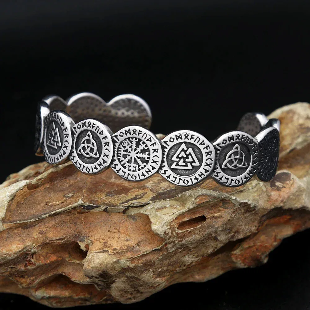 Fashion Nordic Viking Rune Jewelry Opening Adjustable Stainless Steel Fashion Jewelry Bracelet Retro Punk Hip Hop Unisex Gift