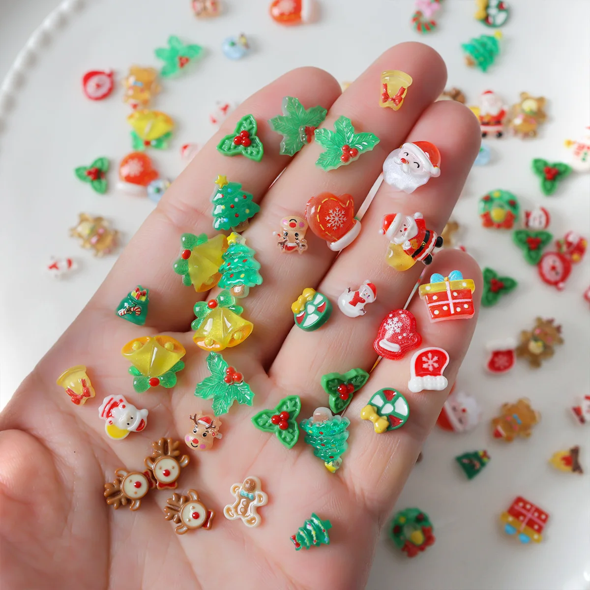 30 Uds estilo mixto 3D acrílico Navidad decoración de uñas accesorios piezas de resina para decoración de manicura suministros de uñas Material M