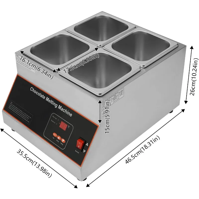 Fondoir électrique en acier inoxydable pour faire fondre le chocolat, machine à tempérer, 4 réservoirs, 110V, 26.46 lb