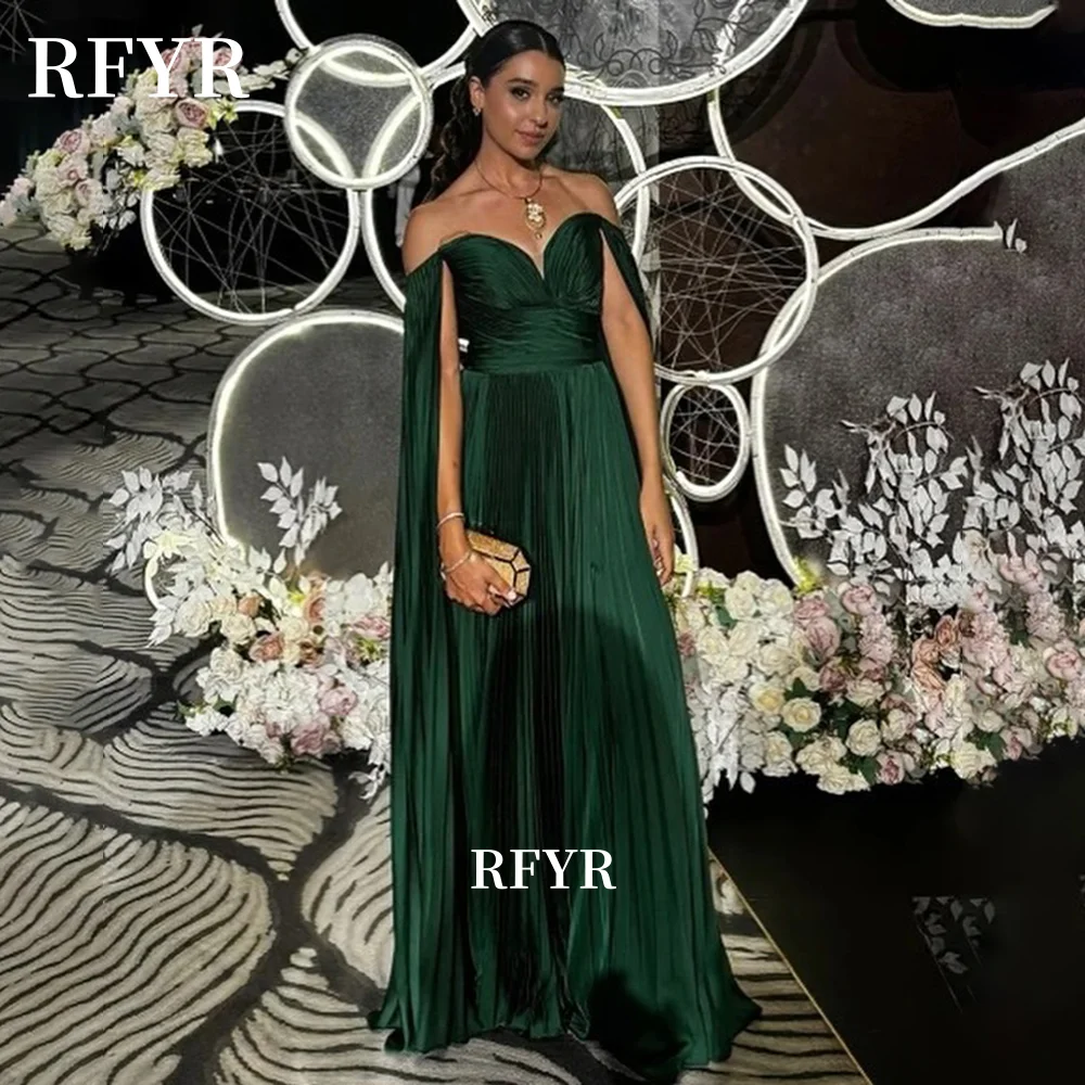 

RFYR Green Evening Dress Off Shoulder Prom Dress with Pleats Formal Party Dress for Women فساتين مناسبة Customized