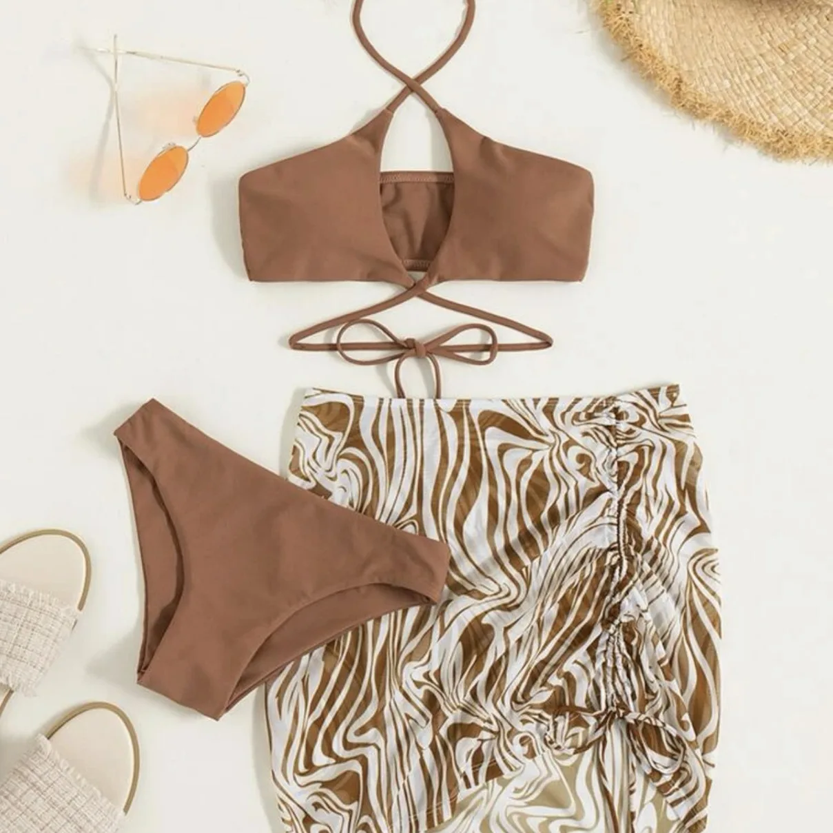 

New Printed Three-piece Sexy Women's Swimsuit Bikini Jacket Bikini